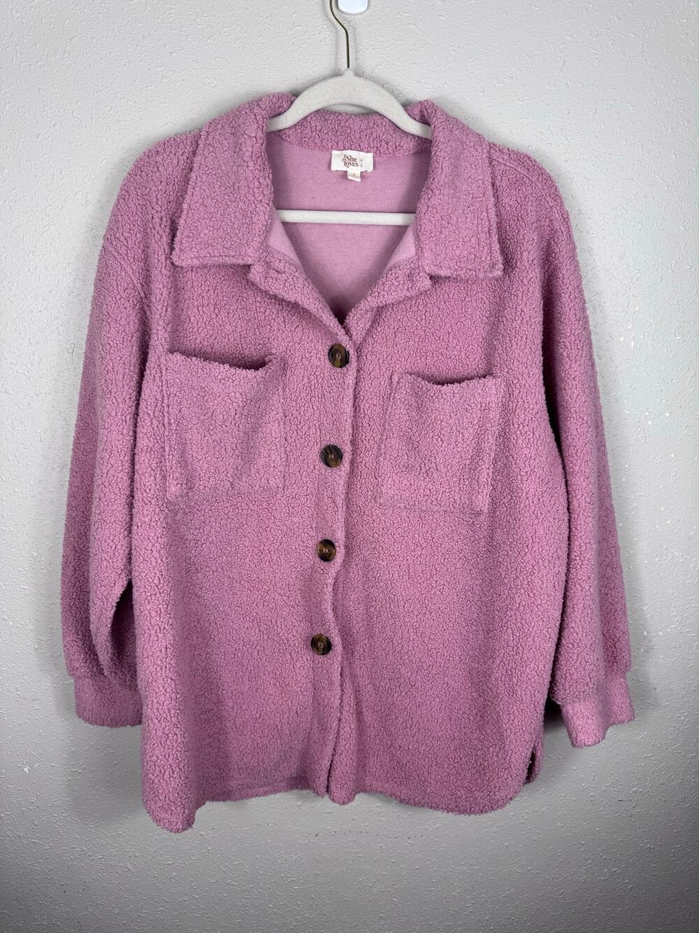 If She Loves Pink Sherpa Shacket Womens Size Small
